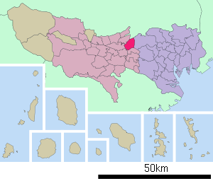Lage Nishitōkyōs in der Präfektur