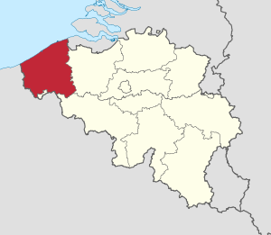 Lage der Provinz Westflandern innerhalb Belgiens hervorgehoben