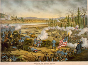 William Starke Rosecrans mit seinen Soldaten in der Schlacht am Stones River