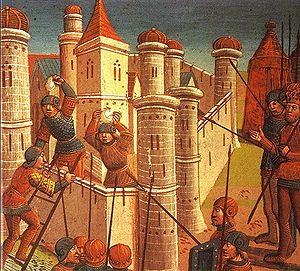Die Belagerung von Konstantinopel, französische Miniatur aus dem Jahr 1499 (Detail)