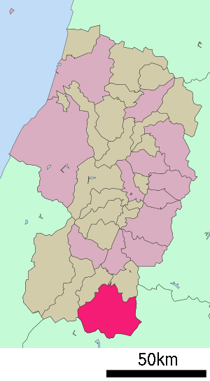 Lage Yonezawas in der Präfektur