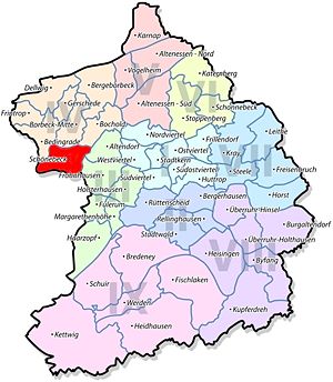 Lage von Schönebeck im Stadtbezirk IV Borbeck