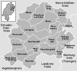 Lage der Gemeinden und Städte im Landkreis Hersfeld-Rotenburg