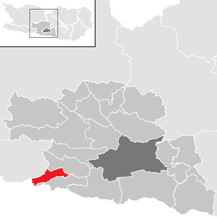 Lage der Gemeinde Feistritz an der Gail im Bezirk Villach-Land (anklickbare Karte)