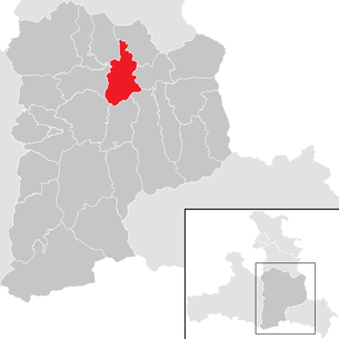 Lage der Gemeinde Hüttau im Bezirk St. Johann im Pongau (anklickbare Karte)