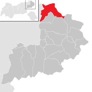 Lage der Gemeinde Kössen im Bezirk Kitzbühel (anklickbare Karte)