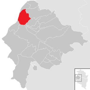 Lage der Gemeinde Koblach im Bezirk Feldkirch (anklickbare Karte)