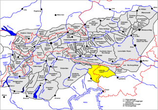Karte der Julischen Alpen innerhalb der Ostalpen