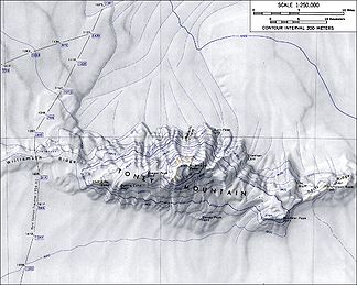 Karte des Toney Mountains mit eingezeichneter Lage des Zurn Peaks