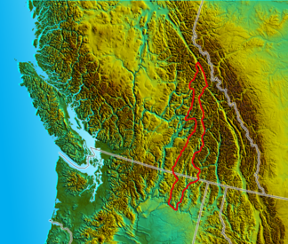 Lage der Monashee Mountains in British Columbia und Washington