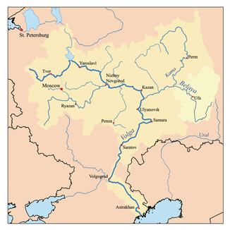 Die Belaja im Flusssystem der Wolga