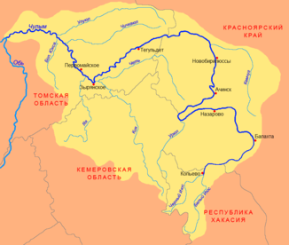 Verlauf der Jaja (Яя) im Einzugsgebiet des Tschulym