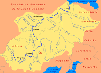 Einzugsgebiet der Kolyma und Verlauf der Bujunda im Süden