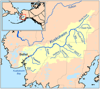 Verlauf und Einzugsgebiet des Kuskokwim River
