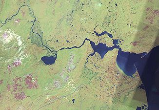 Satellitenbild des Unterlaufs und der Mündung