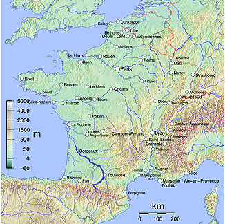 Die wichtigsten Flüsse Frankreichs, unter ihnen die Garonne