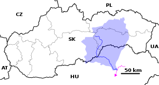 Der Verlauf und das Einzugsgebiet des Sajó / Slaná in der Slowakei und Ungarn