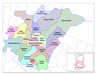Lage des Distrikts Adansi South innerhalb der Ashanti Region