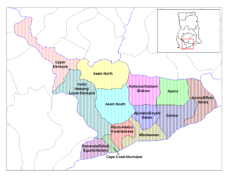 Lage des Distrikts Komenda/Edina/Eguafo/Abirem innerhalb der Central Region