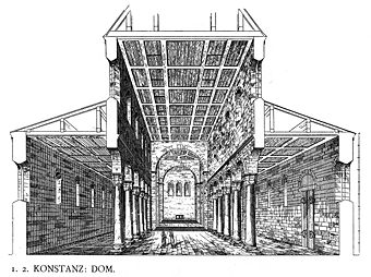 Rekonstruktion des romanischen Kirchenraums des Konstanzer Münsters (Dehio/Bezold, Kirchliche Baukunst des Abendlandes, 1887)