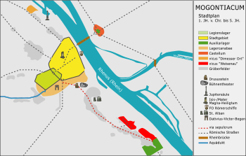 Stadtplan von Mogontiacum (Mainz), wo vermutlich der Rheinübergang von 406 erfolgte