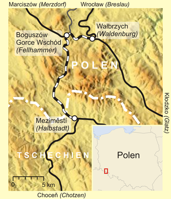 Strecke der Bahnstrecke Wałbrzych–Meziměstí