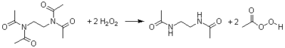 Reaktion von TAED mit Wasserstoffperoxid unter Bildung von N,N'-Diacetylethylendiamin und Peroxyessigsäure