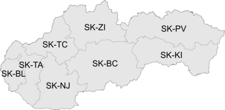 Lage der Bezirke in der Slowakei