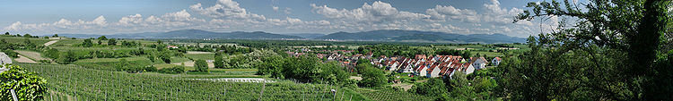 Blick über Waltershofen in Richtung Freiburg und Schwarzwald