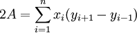 2 A=\sum_{i=1}^n x_i(y_{i+1}-y_{i-1})