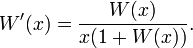 W'(x)=\frac{W(x)}{x(1+W(x))}.