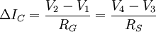 \Delta I_C = \frac{V_2 - V_1}{R_G} = \frac{V_4 - V_3}{R_S}
