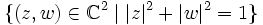 \{(z,w)\in\mathbb C^2\mid |z|^2+|w|^2=1\}