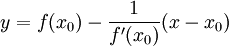 y = f(x_0) - \frac 1{f'(x_0)} (x-x_0)