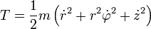 T = \frac{1}{2}m \left(\dot r^2 + r^2 \dot \varphi^2 + \dot z^2 \right)
