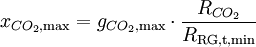 x_{CO_2, \max} = g_{CO_2, \max} \cdot \frac {R_{CO_2}}{R_\mathrm{RG, t, min}}