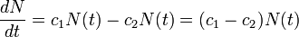 \frac {dN}{dt} = {c_1 N(t) - c_2 N(t)} = (c_1 -c_2 ) N(t)