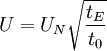 U = U_N \sqrt {t_E \over t_0}  