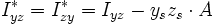 I_{yz}^* = I_{zy}^* = I_{yz} - y_s z_s \cdot A 