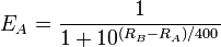 E_A = \frac {1}{1 + 10^{(R_B - R_A) / 400} }