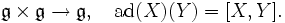 \mathfrak g\times\mathfrak g\to\mathfrak g,\quad\mathrm{ad}(X)(Y)=[X,Y].