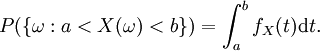 P(\{\omega:a&amp;amp;lt;X(\omega)&amp;amp;lt;b\})=\int_a^bf_X(t)\mathrm dt.