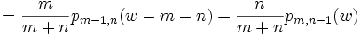 =\frac{m}{m+n}p_{m-1,n}(w-m-n) + \frac{n}{m+n}p_{m,n-1}(w)