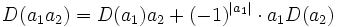 D(a_1a_2)=D(a_1)a_2+(-1)^{|a_1|}\cdot a_1D(a_2)