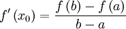 f'\left(x_0\right)=\frac{f\left(b\right)-f\left(a\right)}{b-a}