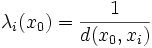 \lambda_i(x_0) = \frac{1}{d(x_0, x_i)}