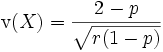 \operatorname{v}(X) = \frac{2-p}{\sqrt{r(1-p)}}