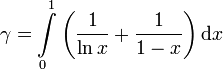 \gamma =  \int\limits_0^1\left(\frac 1{\ln x} + \frac 1{1-x}\right) \mathrm dx