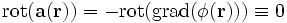 \operatorname{rot}(\mathbf{a}(\mathbf{r})) = -\operatorname{rot}(\operatorname{grad}(\phi(\mathbf{r})))\equiv 0