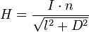 H = \frac{I \cdot n}{\sqrt{l^2 + D^2}}
